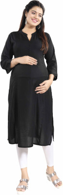 mamma's maternity Women Solid A-line Kurta(Black)