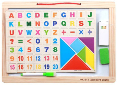 

Emob Wooden Educational 2 in 1 Double Sided Magnetic Drawing Board with Tanagram for Kids(Multicolor)