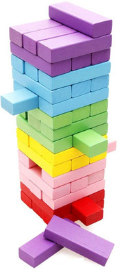 

Emob 54 Wooden Colorful blocks with 4 Wooden dice Tower Up Stacking Game for Kids(54 Pieces)