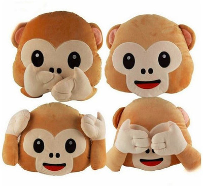 

Frantic Premium Quality Monkey, Speak No, Hear No, See No Soft Cushions with 35 Cm Pack of 4 - 35 cm(Brown)