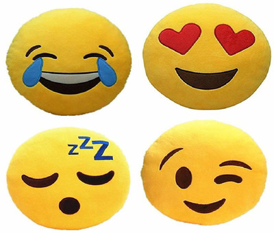 

Frantic Premium Quality Laughing Tears, Heart Eyes, Sleeping and Whatsapp Soft Smiley Cushions - 35 Cm Pack of 4 - 35 cm(Yellow)