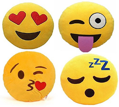 

Frantic Premium Quality Heart Eyes, Winky, Flying and Sleeping Soft Smiley Cushions - 35 Cm Pack of 4 - 35 cm(Yellow)