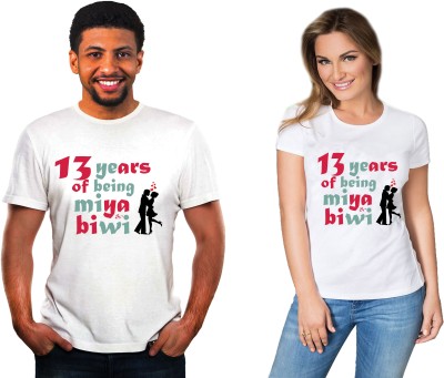 RITZEES Conversational Couple Round Neck White T-Shirt