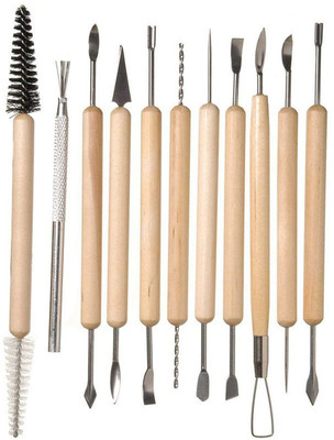 

kraftmasters Ceramic 11 Pcs Wooden Handle Clay Pottery Sculpting Tools