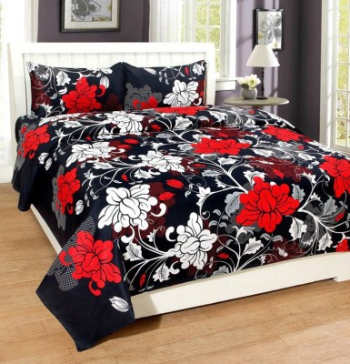Maks Textile India 144 TC Microfiber Double Floral Flat Bedsheet(Pack of 1, Black)