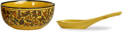 

Caffeine Katori Soup With Spoon in Mustard Leaf (Set of 1) Handmade By Caffeine Stoneware Disposable Bowl(Multicolor, Pack of 1)