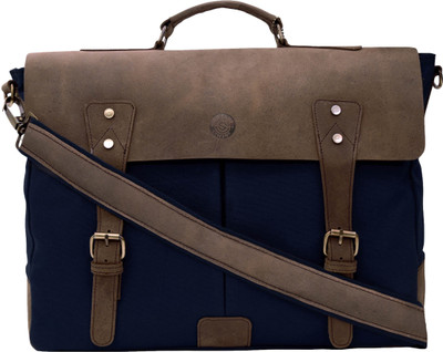

SCHARF Prince Bourne-Aisle Of Oppulence 16" Laptop Messenger Leather Canvas Shoulder Bag Medium Briefcase - For Men & Women(Navy Blue)