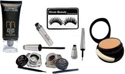 

Divas Beauty Eyelashes, Two way Compact, Hello Kitty Two Eyeliner, Brooke Candy Eyeliner & Mascara, Prep+Prime BB BEauty Balm Cream Foundation(Set of 6)