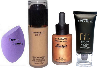 

divas beauty Sponge Puff & Water Weight Foundation 60 ml,Prep +Prime Highlight Skin Base Visage 35 ml, Prep+Prime BB BEauty Balm Cream Foundation(Set of 4)