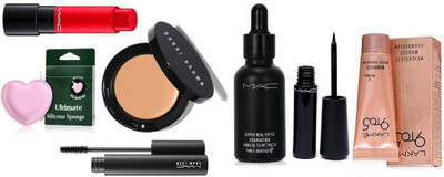 

Ultimate Silicon Puff With With Bobbi Brown Corrector Concealer With Mac Liptensity Lipstick,Hyper Real Foundation,liquid eyeliner And Mascara,9to5 Mousse Foundation 6g.(Set of 7)
