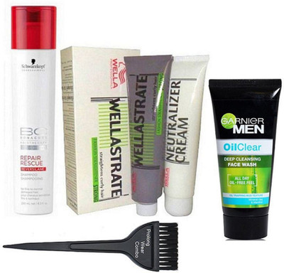 

Pro longwear combo Hair Brush&Schwarzkopf BC Repair Rescue Shampoo & Wellastrate Straightens, Garnier Men Oil Clear deep cleansing Facewash, 100g(Set of 4)