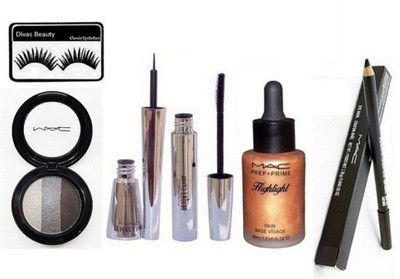 

Divas Beauty Eyelashes& Broke Candy Eyeliner & Mascara &Eyeshadow Fard A Joues Mineralize with prep+ prime highlight , pencil k(Set of 6)
