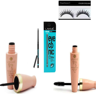 

FASHION 1 combo sets eyelash,9 to 5 eyeliner ,mascara with kajal(Set of 4)