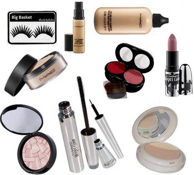

big basket Eyelashes, Mac face & body Foundation 120 ml, Loose Powder,Pro Longwear Concealer,Lightfull Compact, Brooke Candy Liner&Mascara,Brooke Candy Liupstick,2 Shade Blusher & Anastasia Illuminator(Set of 10)