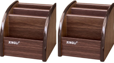 XINGLI 3 Compartments Wooden Dark brown Pen stand made with high quality wood and nice furnishing,Pack of 2(Dark brown)