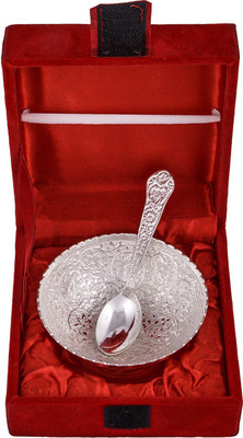 

Ellegent Bowl Silver Plated and spoon Decorative Platter set Silver Plated Decorative Platter(Silver, Pack of 2)