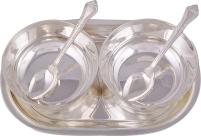 

G S Museum Silver Plated Decorative Platter(Silver, Pack of 5)