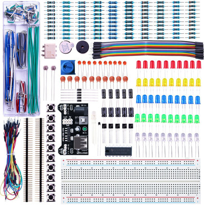

REES52 Upgraded Electronics Fun Kit with Power Supply Module, Jumper Wire, Precision Potentiometer, 830 tie-points Breadboard Educational Electronic Hobby Kit