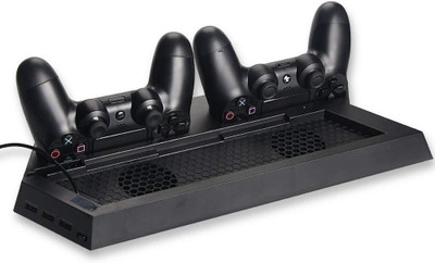

Tobo Slim Vertical Stand Cooling Fan with Gaming Controller Dual Charging Station Dock for Playstation 4 Slim Console and Dual Shock Gaming Accessory Kit(Black, For PS4)