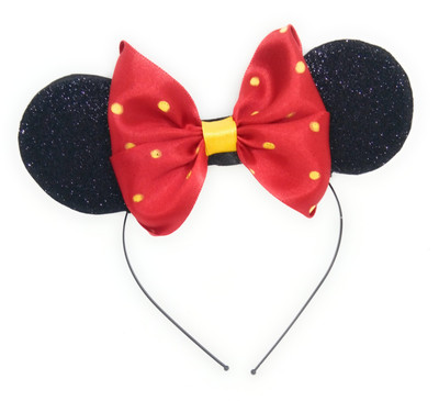 

SKD Glitter Minnie Mouse/Mickey Mouse Ears / Bow Headband/ Hairband Costume Accessory / Red Polka Dots– Design 010 Head Band(Black)