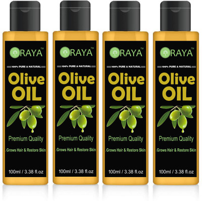 

ORAYA 100% Pure & Natural Organics Premium Extra Light Olive oil- (400 ml) Hair Oil Pack of-4-BOTTLE Hair Oil(400 ml)