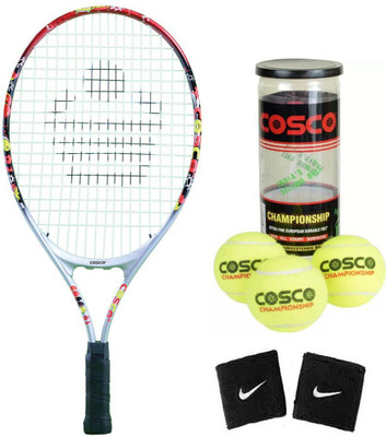 

Cosco Drive 21 (Junior Size - 21 Inch) (Age Group - 4 to 6 Years) Tennis Racquet (Color on Availability) with Tennis Ball " Championship " 2 Band ( Color on Availability) Tennis Kit