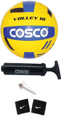 

Cosco Combo Of Volleyball ( 1 Volley18 : Size - 4 ), ( 1 Pump ), ( 2 Band ) Volleyball Kit