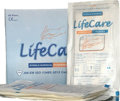 

LIFECARE PREMIUM QUALITY STERILE POWDERED LATEX GLOVES Latex, Rubber Surgical Gloves(Pack of 50)