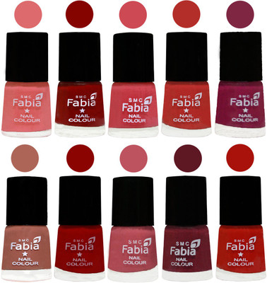 

FABIA Matte Nail Polish Combo/Multicolor Nail Polish/Mix Color/Combo Color Set of 10pcs(6ml each) 110201995 Baby Pink-Bold Red-Strawberry-Candy Orange-Dark Magenta-Coral-Red-Coral Pink -Jam-Reddish Red(Pack of 10)