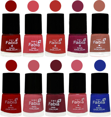 

FABIA Matte Nail Polish Combo/Multicolor Nail Polish/Mix Color/Combo Color Set of 10pcs(6ml each) 110202017 Bold Red-Strawberry-Candy Orange-Dark Magenta-Coral-Red-Coral Pink -Jam-Light Pink-Shock Blue Dark(Pack of 10)