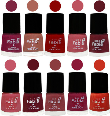 

FABIA Matte Nail Polish Combo/Multicolor Nail Polish/Mix Color/Combo Color Set of 10pcs(6ml each) 110202048 Dark Magenta-Coral-Red-Coral Pink -Jam-Light Pink-Maroon-Dark Nude-Pure Wine-Orange(Pack of 10)