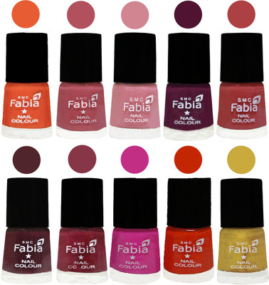 

FABIA Matte Nail Polish Combo/Multicolor Nail Polish/Mix Color/Combo Color Set of 10pcs(6ml each) 110201820 Sour Orange-Mauve Pink-Rose-Boysenberry-Peach-Wine-Wine Red-Pink Pink-Fire Orange-Baby Pink(Pack of 10)