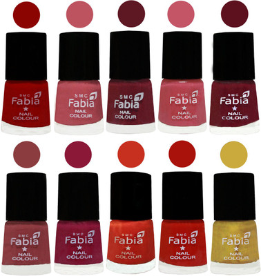 

FABIA Matte Nail Polish Combo/Multicolor Nail Polish/Mix Color/Combo Color Set of 10pcs(6ml each) 110202075 Red-Coral Pink -Jam-Light Pink-Maroon-Dark Nude-Pure Wine-Orange-Reddish Red-Mattis gold(Pack of 10)