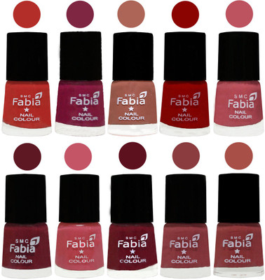 

FABIA Matte Nail Polish Combo/Multicolor Nail Polish/Mix Color/Combo Color Set of 10pcs(6ml each) 110202038 Candy Orange-Dark Magenta-Coral-Red-Coral Pink -Jam-Light Pink-Maroon-Dark Nude-Dark Peach(Pack of 10)