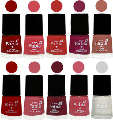 

FABIA Nail Polish Combo/Multicolor Nail Polish/Mix Color/Combo Color Set of 10pcs(6ml each) 110201902 Bold Red-Strawberry-Candy Orange-Dark Magenta-Coral-Red-Coral Pink -Jam-Light Pink-White(Pack of 10)