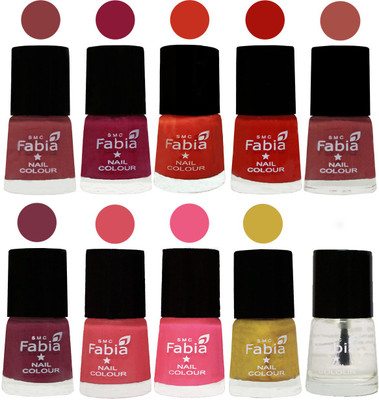 

FABIA Matte Nail Polish Combo/Multicolor Nail Polish/Mix Color/Combo Color Set of 10pcs(6ml each) 110202113 Dark Nude-Pure Wine-Orange-Reddish Red-Dark Peach-Plum-Punch Pink-Shock Pink Light-Mattis gold-Top Coat(Pack of 10)