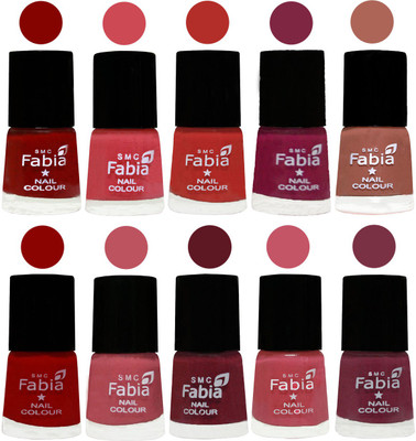 

FABIA Matte Nail Polish Combo/Multicolor Nail Polish/Mix Color/Combo Color Set of 10pcs(6ml each) 110202012 Bold Red-Strawberry-Candy Orange-Dark Magenta-Coral-Red-Coral Pink -Jam-Light Pink-Plum(Pack of 10)