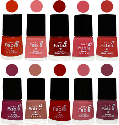 

FABIA Matte Nail Polish Combo/Multicolor Nail Polish/Mix Color/Combo Color Set of 10pcs(6ml each) 110201981 Fire Orange-Baby Pink-Bold Red-Strawberry-Candy Orange-Dark Magenta-Coral-Red-Coral Pink -Plum(Pack of 10)