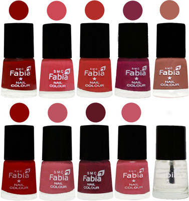 

FABIA Matte Nail Polish Combo/Multicolor Nail Polish/Mix Color/Combo Color Set of 10pcs(6ml each) 110202018 Bold Red-Strawberry-Candy Orange-Dark Magenta-Coral-Red-Coral Pink -Jam-Light Pink-Top Coat(Pack of 10)
