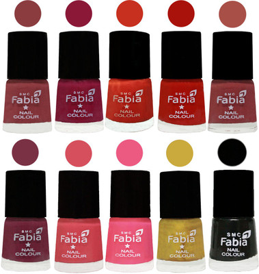 

FABIA Matte Nail Polish Combo/Multicolor Nail Polish/Mix Color/Combo Color Set of 10pcs(6ml each) 110202115 Dark Nude-Pure Wine-Orange-Reddish Red-Dark Peach-Plum-Punch Pink-Shock Pink Light-Mattis gold-Black(Pack of 10)