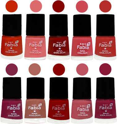 

FABIA Matte Nail Polish Combo/Multicolor Nail Polish/Mix Color/Combo Color Set of 10pcs(6ml each) 110201977 Fire Orange-Baby Pink-Bold Red-Strawberry-Candy Orange-Dark Magenta-Coral-Red-Coral Pink -Pure Wine(Pack of 10)