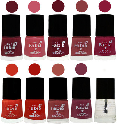 

FABIA Matte Nail Polish Combo/Multicolor Nail Polish/Mix Color/Combo Color Set of 10pcs(6ml each) 110202095 Jam-Light Pink-Maroon-Dark Nude-Pure Wine-Orange-Reddish Red-Dark Peach-Plum-Top Coat(Pack of 10)