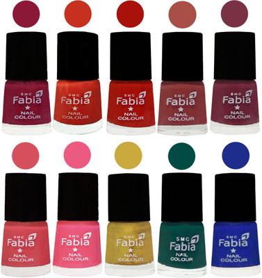 

FABIA Matte Nail Polish Combo/Multicolor Nail Polish/Mix Color/Combo Color Set of 10pcs(6ml each) 110202116 Pure Wine-Orange-Reddish Red-Dark Peach-Plum-Punch Pink-Shock Pink Light-Mattis gold-Pine Green-Shock Blue Dark(Pack of 10)