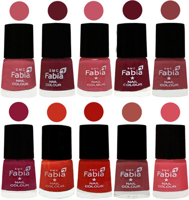 

FABIA Matte Nail Polish Combo/Multicolor Nail Polish/Mix Color/Combo Color Set of 10pcs(6ml each) 110202082 Coral Pink -Jam-Light Pink-Maroon-Dark Nude-Pure Wine-Orange-Reddish Red-Dark Peach-Punch Pink(Pack of 10)