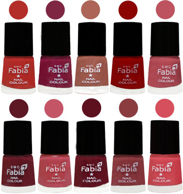

FABIA Matte Nail Polish Combo/Multicolor Nail Polish/Mix Color/Combo Color Set of 10pcs(6ml each) 110202040 Candy Orange-Dark Magenta-Coral-Red-Coral Pink -Jam-Light Pink-Maroon-Dark Nude-Punch Pink(Pack of 10)