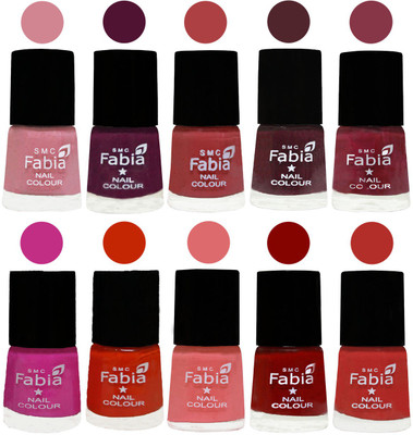 

FABIA Matte Nail Polish Combo/Multicolor Nail Polish/Mix Color/Combo Color Set of 10pcs(6ml each) 110201851 Rose-Boysenberry-Peach-Wine-Wine Red-Pink Pink-Fire Orange-Baby Pink-Bold Red-Candy Orange(Pack of 10)