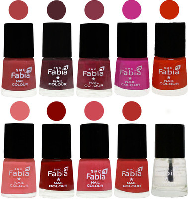 

FABIA Matte Nail Polish Combo/Multicolor Nail Polish/Mix Color/Combo Color Set of 10pcs(6ml each) 110201913 Peach-Wine-Wine Red-Pink Pink-Fire Orange-Baby Pink-Bold Red-Strawberry-Candy Orange-Top Coat(Pack of 10)