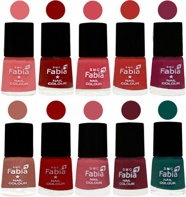 

FABIA Matte Nail Polish Combo/Multicolor Nail Polish/Mix Color/Combo Color Set of 10pcs(6ml each) 110202001 Baby Pink-Bold Red-Strawberry-Candy Orange-Dark Magenta-Coral-Red-Coral Pink -Jam-Pine Green(Pack of 10)