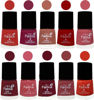 

FABIA Nail Polish Combo/Multicolor Nail Polish/Mix Color/Combo Color Set of 10pcs(6ml each) 110201902 Candy Orange-Dark Magenta-Coral-Red-Coral Pink -Jam-Light Pink-Maroon-Dark Nude-Orange(Pack of 10)