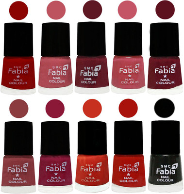 

FABIA Matte Nail Polish Combo/Multicolor Nail Polish/Mix Color/Combo Color Set of 10pcs(6ml each) 110202080 Red-Coral Pink -Jam-Light Pink-Maroon-Dark Nude-Pure Wine-Orange-Reddish Red-Black(Pack of 10)